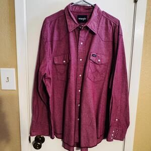 Wrangler Long Sleeve Pearl Snap XXL Shirt in Burgundy